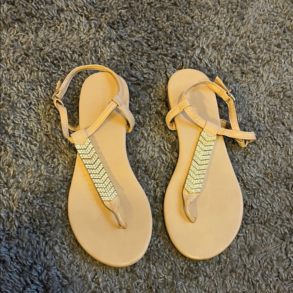 Elegant Tan Sandals with Gold Accents